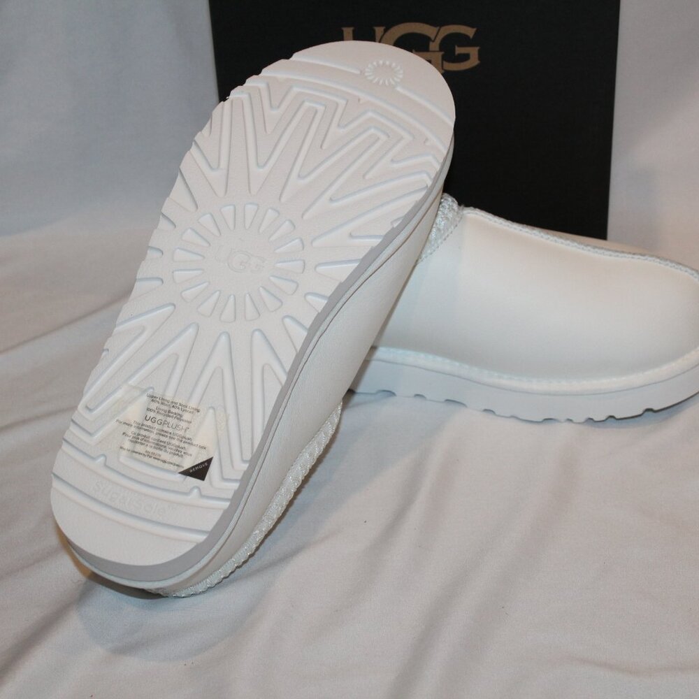 NIB UGG MEN'S LEATHER TASMAN BRAID SHEARLING LINED SLIPPERS WHITE - Picture 4 of 6